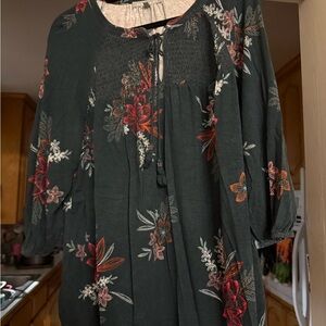 Daniel Rainn Dark Green Floral Blouse